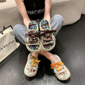 <span class=keywords><strong>Sandalias</strong></span> planas de lona con <span class=keywords><strong>plataforma</strong></span> de grafiti de verano para mujer y mujer, zapatillas con diseño de grafiti, verano, 2017 - Product Image 6
