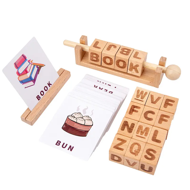 Educational Wooden Montessori Turning Rotating Alphabet Number Letter Puzzle Toys Wooden Blocks Flash Cards / Cognitive Cards