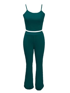 Summer Crop Top Causal 2 <span class=keywords><strong>Piece</strong></span> Set Flare Leggings Pants Set Custom Lounge Wear Sets Women - Product Image 6