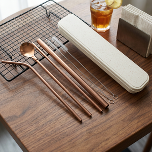 Reusable <b>Metal</b> Drinking <b>Straws</b> Set 4 Pack Rose Gold Minimalist Cocktail Bar Accessories with Cleaning Brush and Carry Case - Product Image 5