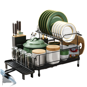High Quality Metal Double Tier Non-Folding Floor Type Kitchen <b>Dish</b> Drying <b>Rack</b> Storage Holders & <b>Racks</b> - Product Image 1