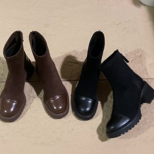 Moda stivali con tacco da <span class=keywords><strong>donna</strong></span> <span class=keywords><strong>scarpe</strong></span> con tacco alto <span class=keywords><strong>stivaletti</strong></span> da giorno eleganti tacco alto in pelle sintetica stivali corti da esterno per le donne - Product Image 2