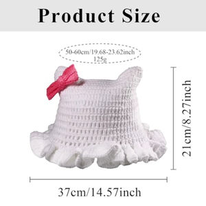 SOLPOP <span class=keywords><strong>Chapeau</strong></span> Bob en Crochet Fait Main pour Femme, avec Oreilles de Chat Découpées, Bord Volanté, <span class=keywords><strong>Chapeau</strong></span> Tricoté Creux, Casquette de Pêcheur avec Nœud - Product Image 4