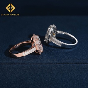 Anillo de compromiso y boda de plata S925 con diamantes de moissanita ovalados tipo halo y doble fila de circonitas, para mujer - Product Image 5