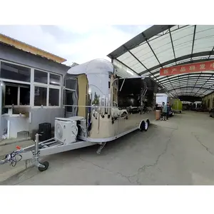 Camión de comida con helado, hamburguesa, gofres, máquina de crepé, Airstream, remolque de comida con espejo de acero inoxidable 304