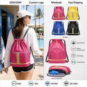 Wet Dry <b>Drawstring</b> Swim Bag Sports Gym <b>Backpack</b> with Front Zip Pocket Adjustable Wide Straps for Pool Yoga Fitness Beach Travel - Product Image 1