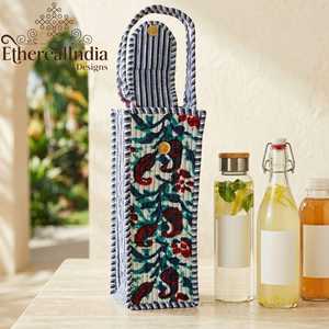Bolsa para Botella con Estampado Artesanal, Porta Botella de Agua Acolchado de Algodón, Bolsa de Regalo para Vino con Asa - Product Image 3