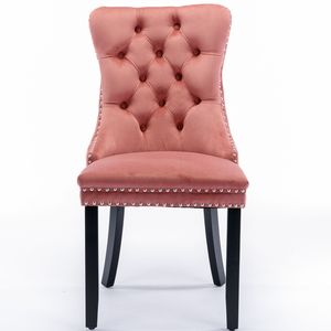 DB Nikki Collection Silla de comedor moderna tapizada de terciopelo contemporánea de gama alta con patas de madera maciza y embellecedor de clavos - Product Image 2