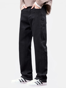 انفجارات الخريف والشتاء للرجال ، سراويل جينز كاجوال من الدنيم للرجال ، جينز مستقيم فضفاض على الطراز الأوروبي ، متوسط الخصر واسع الساق ، صلب متوسط - Product Image 4