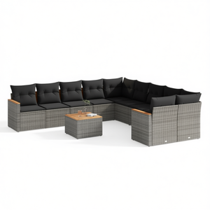 Ensemble de canapés de jardin en rotin PE gris modulaire, meubles de patio au design moderne et pour usage extérieur - Product Image 1