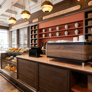 Mostrador de <span class=keywords><strong>Bar</strong></span> de Madera Maciza para Cafetería de Alta Gama, Funciona como Fondo de Exhibición para Pedidos y Estante para Exhibición de Utensilios - Product Image 6