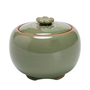 Boîte à thé en céramique, glaçure verte en bambou, ronde avec couvercle, petite taille, pot de stockage hermétique pour la maison et les voyages - Product Image 5