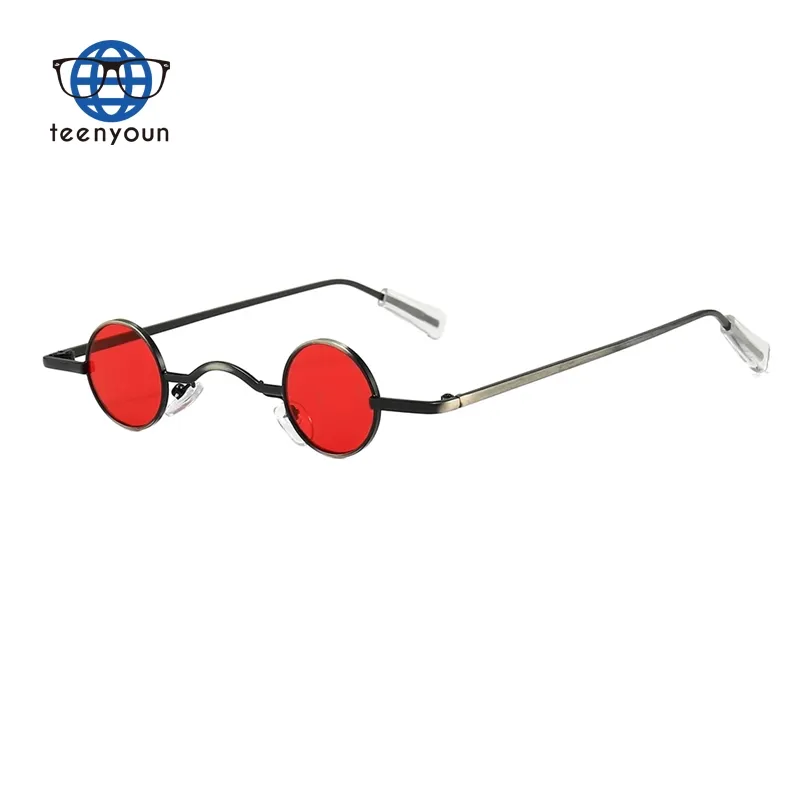 Teenyoun Retro Mini Sunglasses Round Men Metal Frame Gold Black Red Small Framed Popular Color Lens Fashion Eyewear
