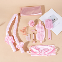 Kit de Soins Capillaires Personnalisé Wanmei avec Sac en Satin : Brosse Démêlante, Fer à Boucler Sans Chaleur, Brosse à Shampooing, Peigne Creux, Gua Sha, Rouleau de Jade