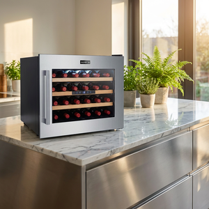 Refrigerador de Vino NE-420-8 de Acero Inoxidable, Empotrado en Pared, con Pantalla Digital, 56L, para 24 Botellas, Color Rojo - Product Image 4