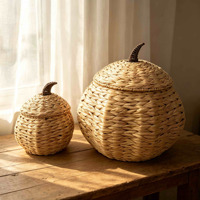 Décoration de table artisanale en rotin tressé en forme de citrouille, en fibres naturelles, pour la récolte d'automne, Halloween et Thanksgiving