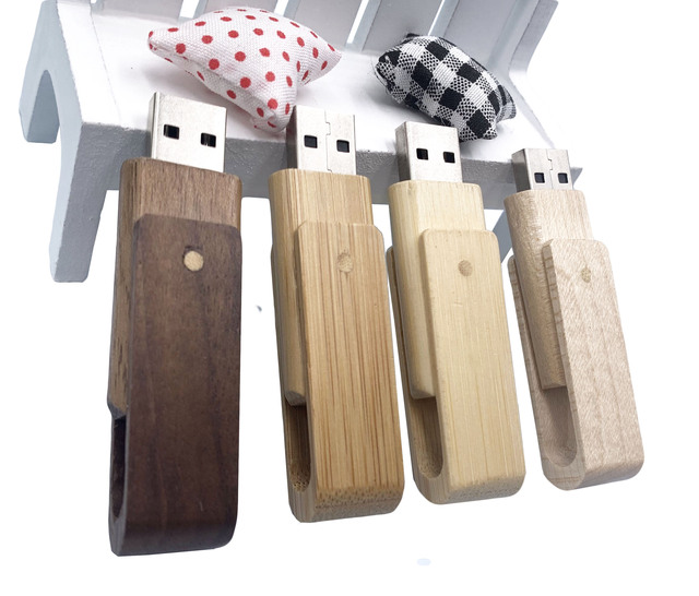 Eco Friendly Bamboo Wood USB 2.0 Flash Drive, Custom Logo Printed Swivel Pendrive for Corporate Gifts