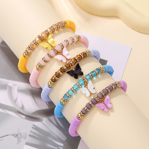 Pulsera con colgante de mariposa y flor colorida, joyería bohemia de arcilla polimérica para mujer, pulseras con dijes de cristal para regalo - Product Image 2