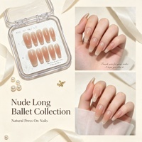 Ongles artificiels à presser de haute qualité, style français, entièrement recouvrants, moyens et longs, en ABS, avec colle, extensions d'ongles pour doigts