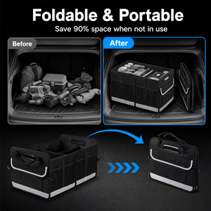 Boîte de rangement multifonctionnelle pour coffre de voiture, boîte de rangement pour voiture pour femmes, panier de rangement pliable à 2 compartiments, grande capacité, pour voyage - Product Image 5