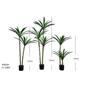 Cacto artificial plantas quase natural folhas de borracha falsa, 3 cabeças de árvore com plantador preto para decoração da casa, interiores