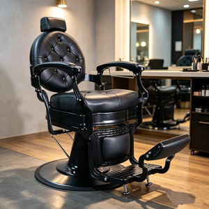Men's Retro Oil-<b>Head</b> Chair Height-Adjustable Synthetic Leather Shaving Face Hair <b>Styling</b> Chair for Barber Shops and Hair Salons - Product Image 1