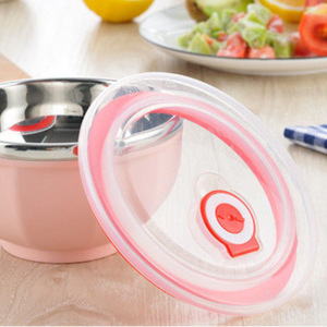 Hai lớp Thép không gỉ salad trộn bát đầy màu sắc thép không gỉ nhà bếp bát với nắp đáng yêu gạo súp bát cho bé - Product Image 4