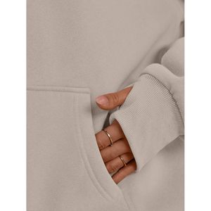Sudadera con Capucha Extra Grande para Mujer, Cuello en V, Felpa, Hombros Caídos, con Bolsillos, Largo Regular, Ropa Casual - Product Image 5