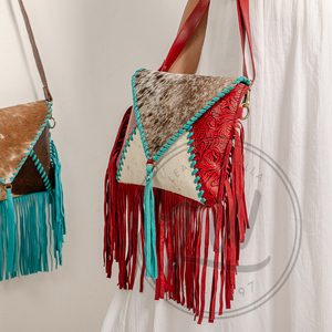 LW Turquoise Vintage Women's Designer <b>Bag</b> Genuine Leather with Fringe Tassel Single Strap Cross Body Hot Selling Painted <b>Bag</b> - Product Image 1