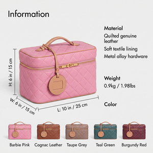 Bolsa de Cosméticos de Cuero Acolchado Personalizada LZ, Bolsa de Maquillaje de Viaje, Estuche de Vanidad, Organizador de Artículos de Aseo con Correa para Equipaje, Rosa - Product Image 5