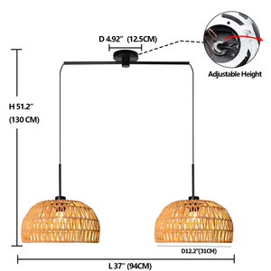 Lámpara Colgante con Pantalla Ovalada de Mimbre y Marco de Hierro Forjado - Product Image 2