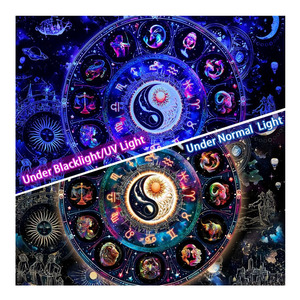 Tapisserie <span class=keywords><strong>Constellation</strong></span> Lumière Noire Réactive aux UV, Tapisseries Soleil et Lune, Tapisseries Murales Astrologie Zodiaque, Bannière Murale Galaxie - Product Image 4
