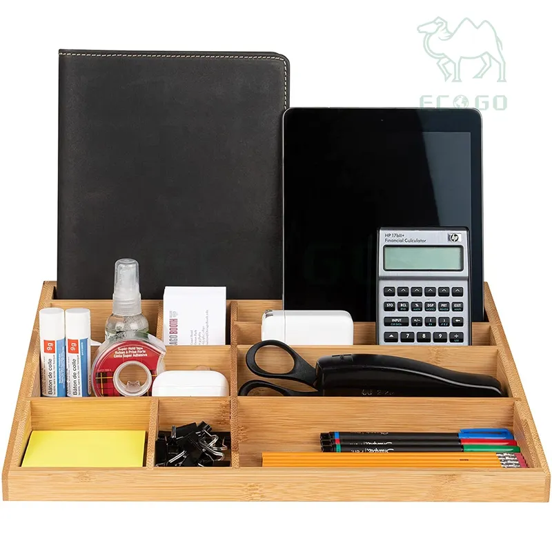 Penyusun meja bambu, rumah kantor Desktop Organizer dan penyimpanan kayu meja kantor penyimpanan memegang pena spidol File