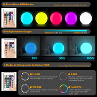 Lampe globe LED moderne à 16 couleurs, étanche IP65, diamètre 15 cm, autonomie 8-12h, alimentée par batterie, intensité réglable, éclairage pour la maison et le jardin