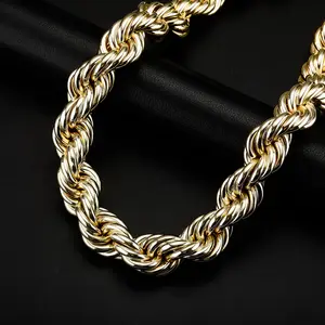 Kalung rantai tali berat 20mm/30mm, Kalung hiphop berlapis emas 18k untuk pria dan wanita