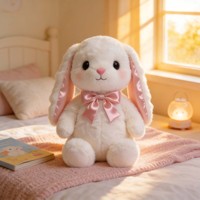 Peluche Lapin Blanc Kawaii avec Nœud Rose Mignon, Doux et Moelleux, Poupée en Peluche Lapin aux Longues Oreilles, Cadeau Personnalisé, Fabrication OEM ODM