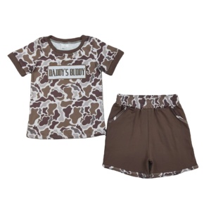 Conjunto de 2 Piezas RTS Daddy's Buddy, Camiseta y Pantalones Cortos Casuales para Niños con Estampado y Bordado, Ropa de Algodón y Spandex para Primavera y Otoño, Venta al Por Mayor - Product Image 1
