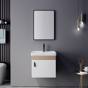 Muebles <span class=keywords><strong>de</strong></span> <span class=keywords><strong>Baño</strong></span> Modernos y Sencillos, <span class=keywords><strong>Pequeños</strong></span>, Montados en la Pared, Gabinete <span class=keywords><strong>de</strong></span> Madera Contrachapada con Lavabo y Espejo - Product Image 1