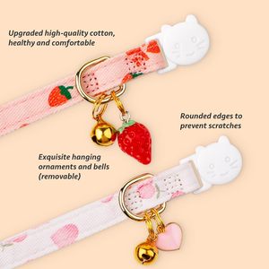 Modisches rosa Baumwoll-Breakaway-Katzen halsband Rosa Erdbeeren und weißer herzförmiger Anhänger Nettes Kätzchen-Katzen halsband - Product Image 4