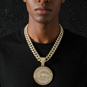 สร้อยคอจี้รูปตาปีศาจทรงกลมชุบทองอัลลอยด์ดีไซน์เรียบง่ายทำมือแบบใหม่ สไตล์ฮิปฮอปสำหรับผู้ชาย - Product Image 1