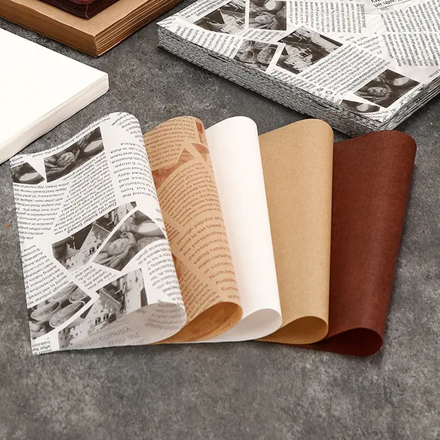 Oilproof Custom Logo Printed Greaseproof Oil Greaseproof Wax Food Wrapping Paper Offset Printing Virgin Baking Paper Wood Pulp