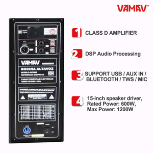 VAMAV Bocina Profesional <span class=keywords><strong>DIGIPRO</strong></span> 15 600W RMS EFECTOS DSP AMPLIFICADOR CLASE D Altavoz Activo de 15 Pulgadas - Product Image 5