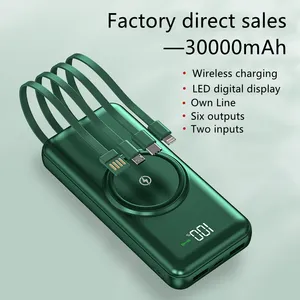 Portable High Capacity Bring their own line Wireless Power bank 30000mah