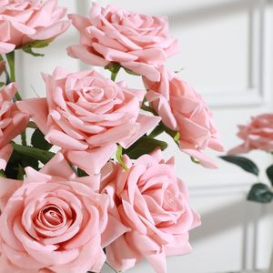 Flores Artificiales de Terciopelo de 4.33 Pulgadas con Tallo, Rosas Rosadas Artificiales para el Día de San Valentín, Bodas, Ramos de Novia, Decoración del Hogar - Product Image 3
