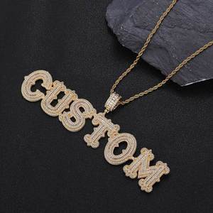 Gran oferta de joyería de latón personalizada HipHop Bling Baguette Cubic Zirconia Iced Out letra inicial costura DIY nombre colgante collares - Product Image 5