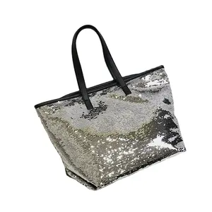 2024 wholesale fashion high quality customized free logo big artistical computer phone glitter sequin tote bag