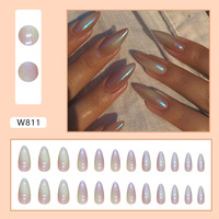 Ongles en Chrome Amande Iridescent Nude Longs à Coller, Fabriqués à la Machine en ABS, 24 Pièces, Ongles Artificiels Effet Sirène pour Femmes