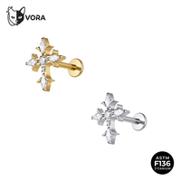 Bijoux de corps raffinés pour enfants, directement de l'usine, pour mariage, en titane ASTM F136, avec croix et zircon cubique marquise, labret plaqué or 18 carats à dos plat