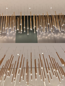 Table à manger moderne personnalisable, <span class=keywords><strong>barre</strong></span> combinée, décoration artistique de toutes formes, lampe suspendue <span class=keywords><strong>LED</strong></span> à tube long et droit, <span class=keywords><strong>lustre</strong></span> pour hôtel - Product Image 5