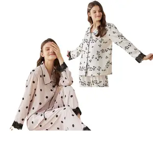 アイスシルクサテンパジャマ夏2ピース半袖女性睡眠服